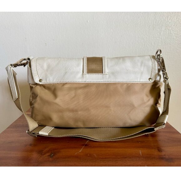 PRADA Vitello-Trimmed Tessuto Double Pocket Buckle Flap Shoulder Bag - Picture 2 of 16